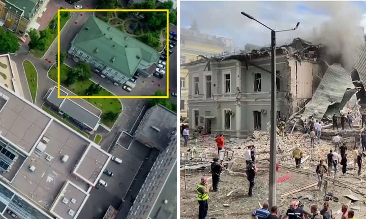 Visual comparison reveals extent of destruction at Ukraine's primary pediatric facility in new footage.