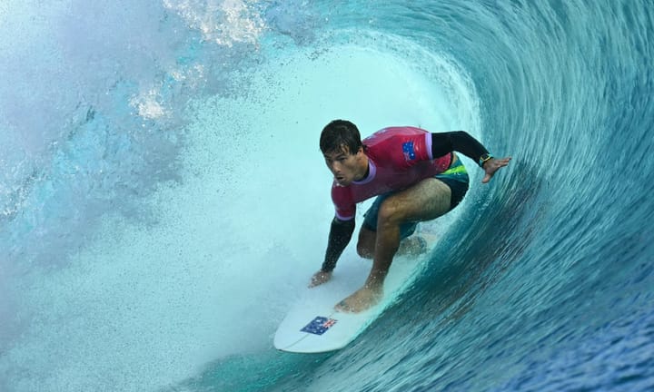 Jack Robinson advances to the fourth round of the Olympic Surfing Championship in Tahiti while Molly Pickles withdraws from contention