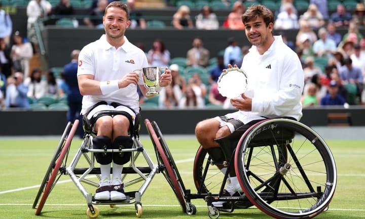 Alfie Hewett secures all four major titles in wheelchair singles at Wimbledon for a remarkable career achievement.