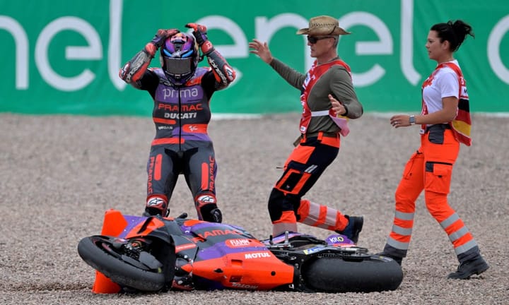 Bagnaia leads MotoGP rankings as Martin's withdrawal occurs in German race