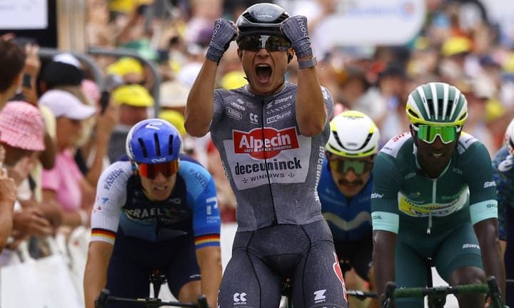 Jasper Philipsen secures initial victory in the current year's Tour race.