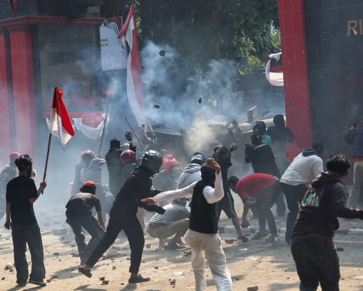 "Demonstrations break out in Indonesia after police car fatally strikes man"