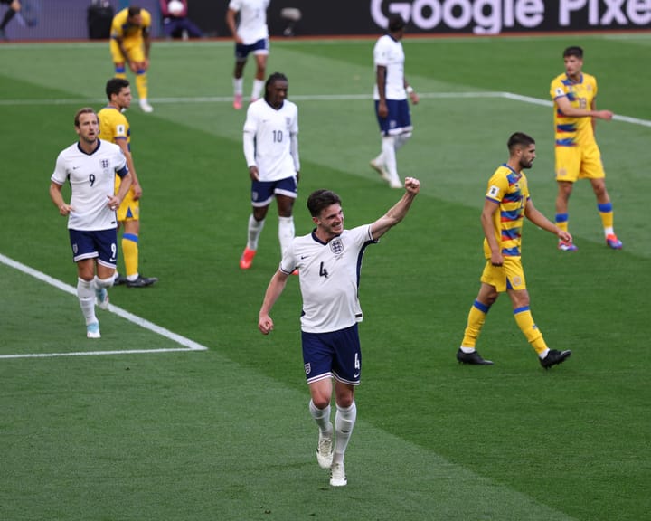 "Declan Rice's header secures England's unbeaten streak in tough Andorra win"