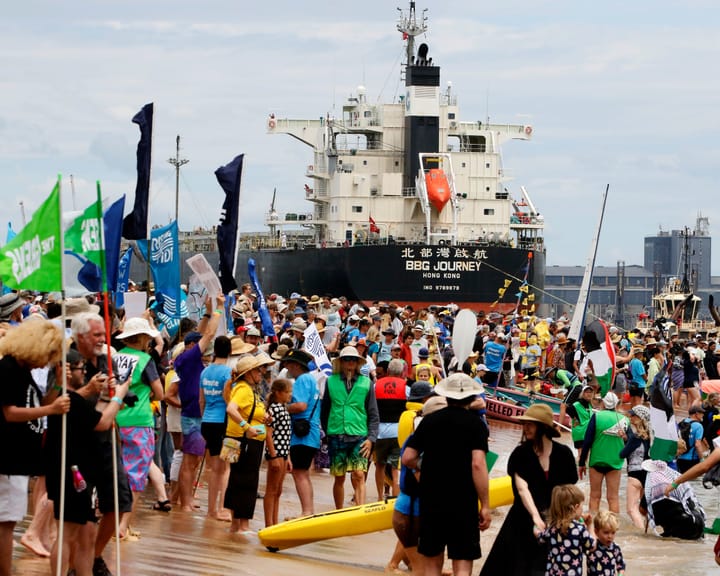 Climate activists blockade three vessels at world's largest coal port in Newcastle protest