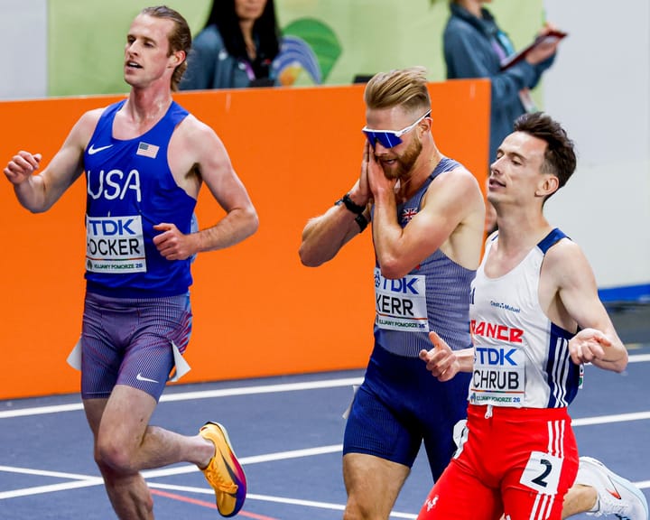 Josh Kerr clinches world indoor gold, mocks rival with a “night night” gesture.