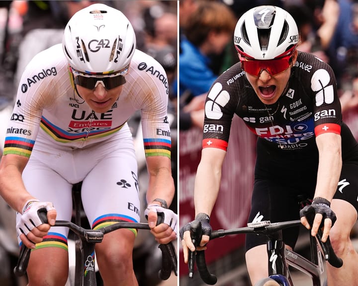 Pogacar clinches third consecutive Strade Bianche win as Chabbey sprints to victory.