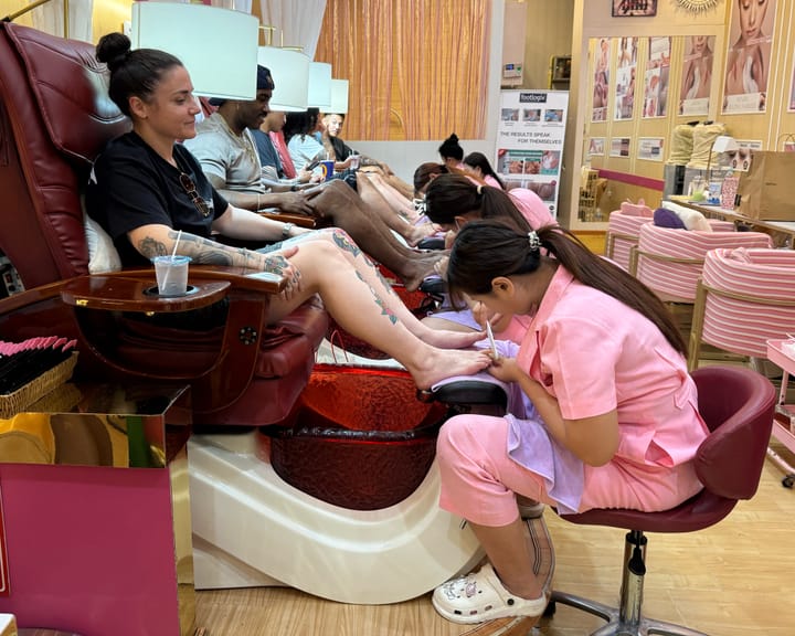 Sailors from USS Abraham Lincoln enjoy pedicures and socks at lively Pattaya resort